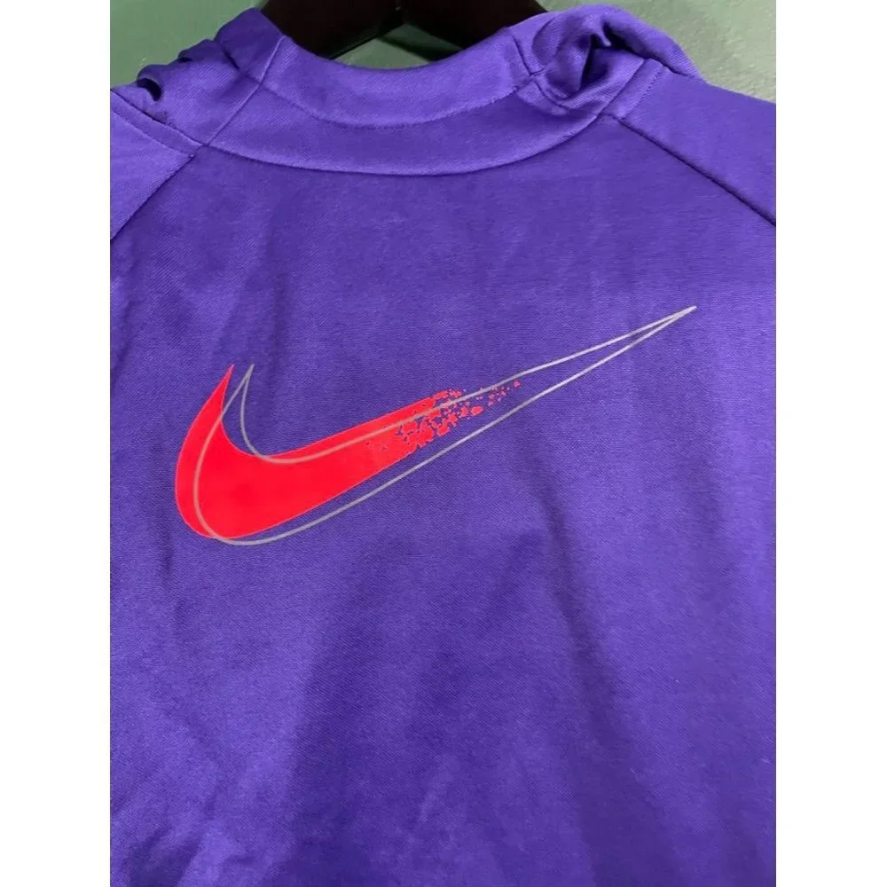 Nike Dri-Fit - Girl's Purple/Pink Logo Long Sleeve Hoodie - Size L - Picture 2 of 5